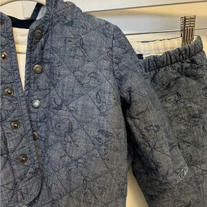 GAP Quilted Denim-Look Puffer Jacket and Pants Set - Blue